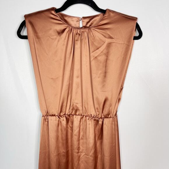 New ASOS Design Maternity US 6 Bronze Cinch Waist Pleated Maxi Dress Cocktail - Picture 3 of 12